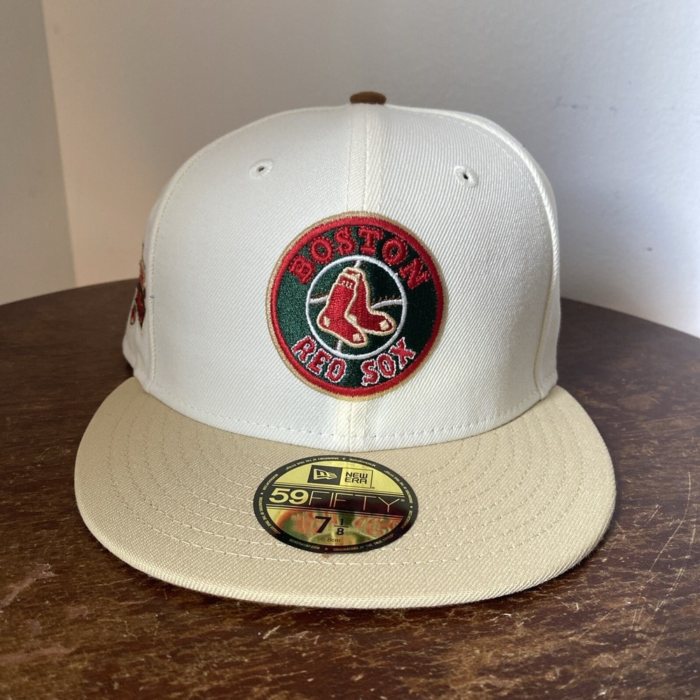 New Era Boston Red Sox Eggnog Pack 59FIFTY Fitted Hat Cap 100 Years Patch 7 1/8